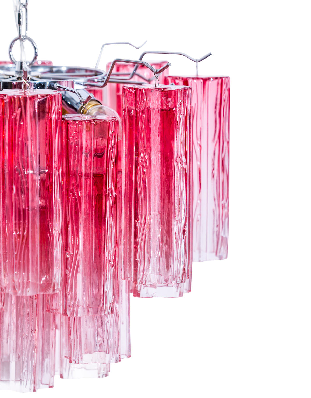Chrome with Multi Pink Waved Cylinder Glass Chandelier