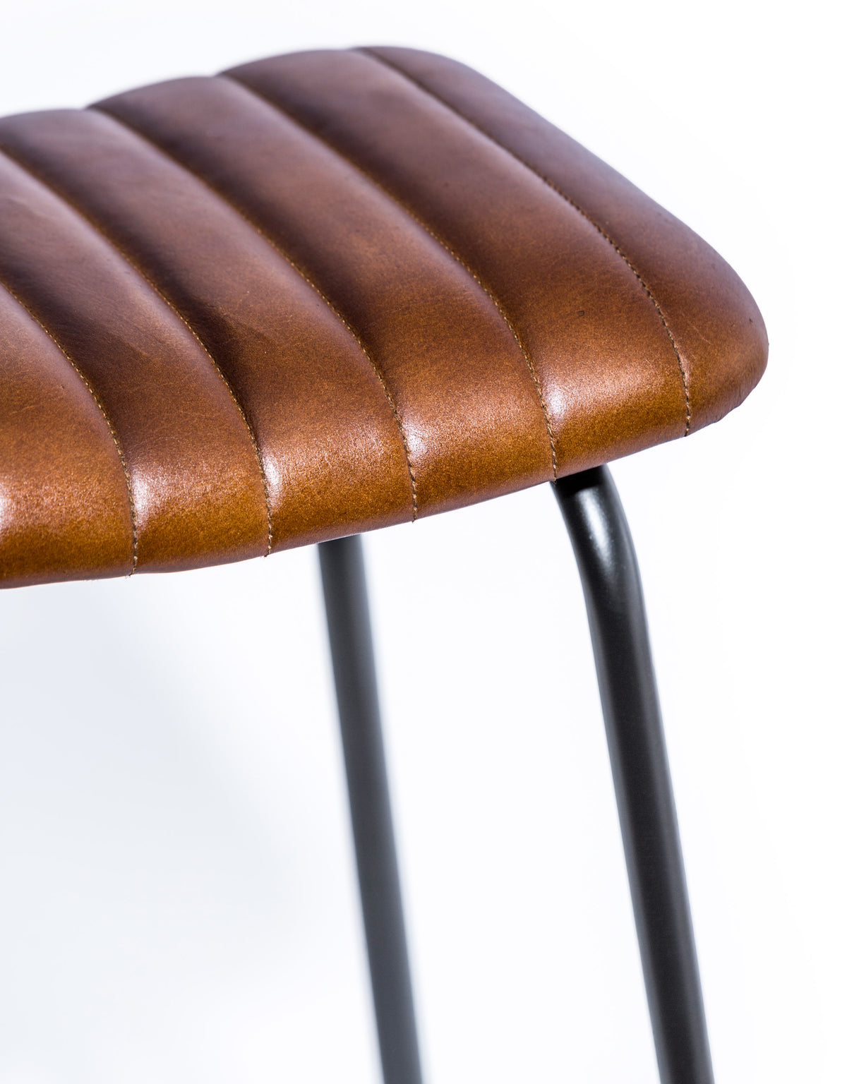 Industrial Ribbed Leather & Iron Classic Bar Stool