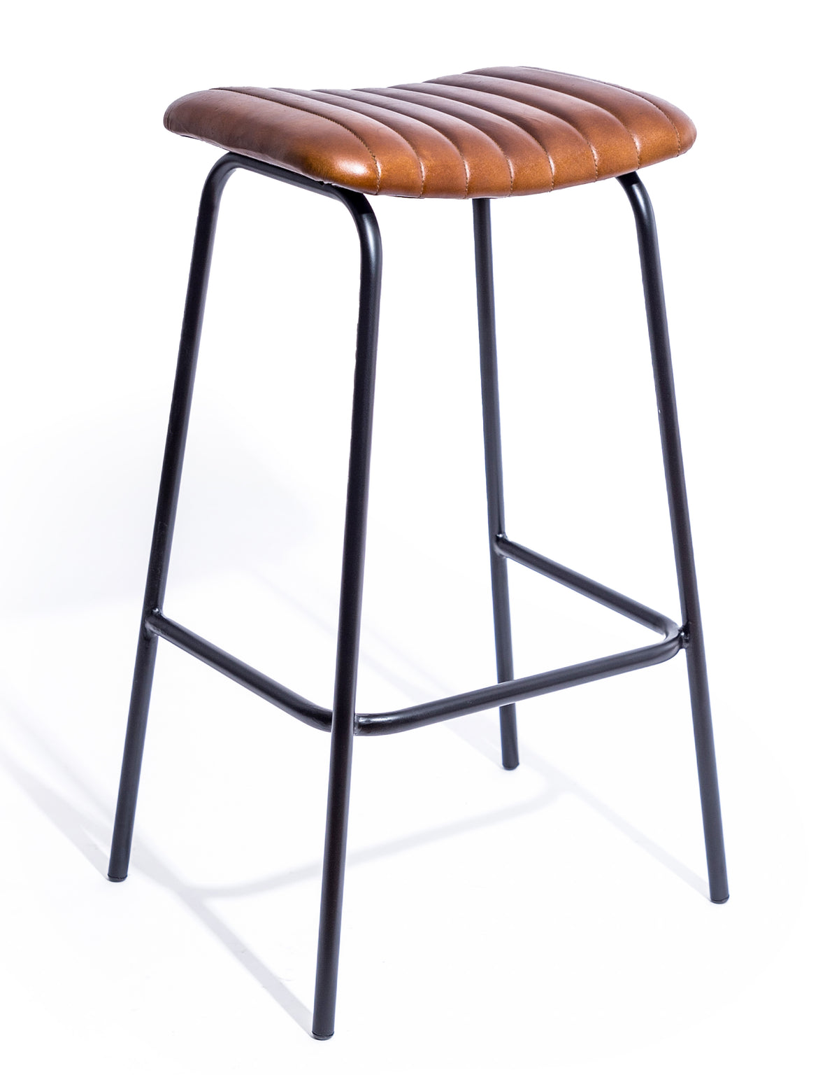 Industrial Ribbed Leather & Iron Classic Bar Stool