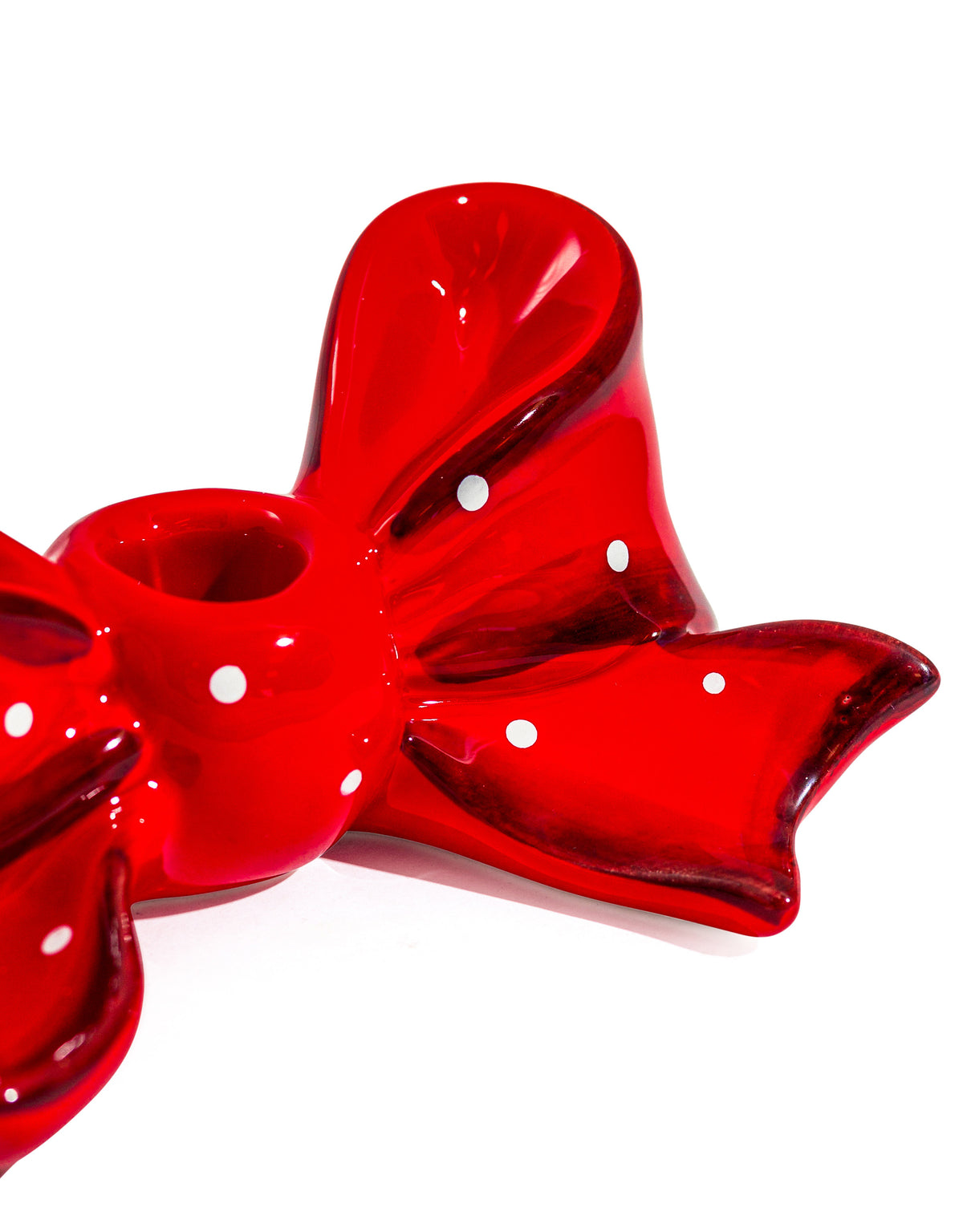 Ruby Red Spotted Ribbon Bow Ceramic Candle Holder