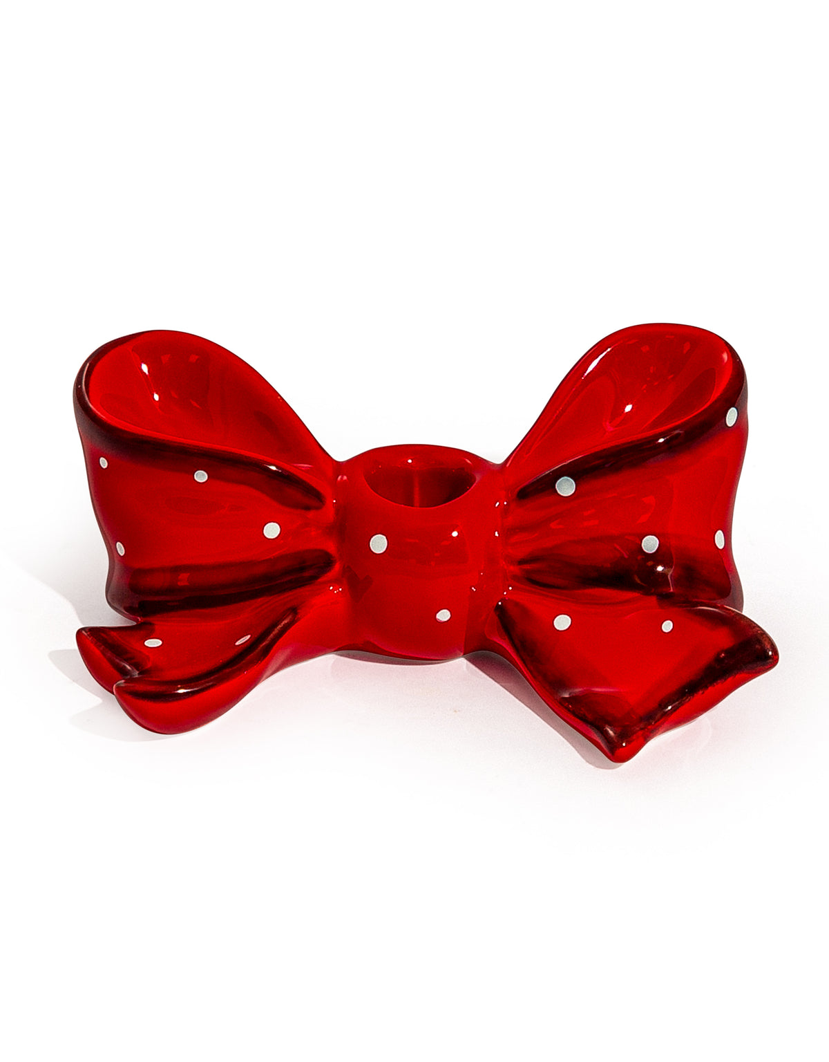 Ruby Red Spotted Ribbon Bow Ceramic Candle Holder