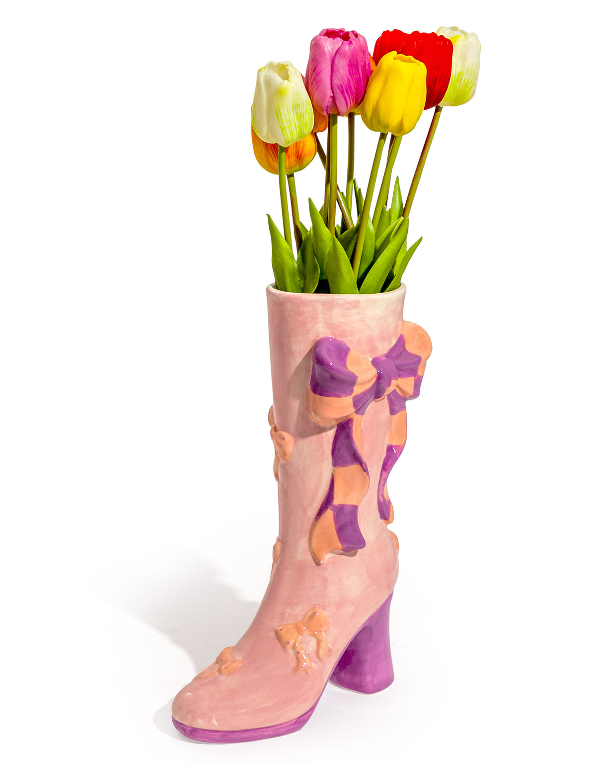 Large Ribbon Bow Heeled-Boot Ceramic Vase