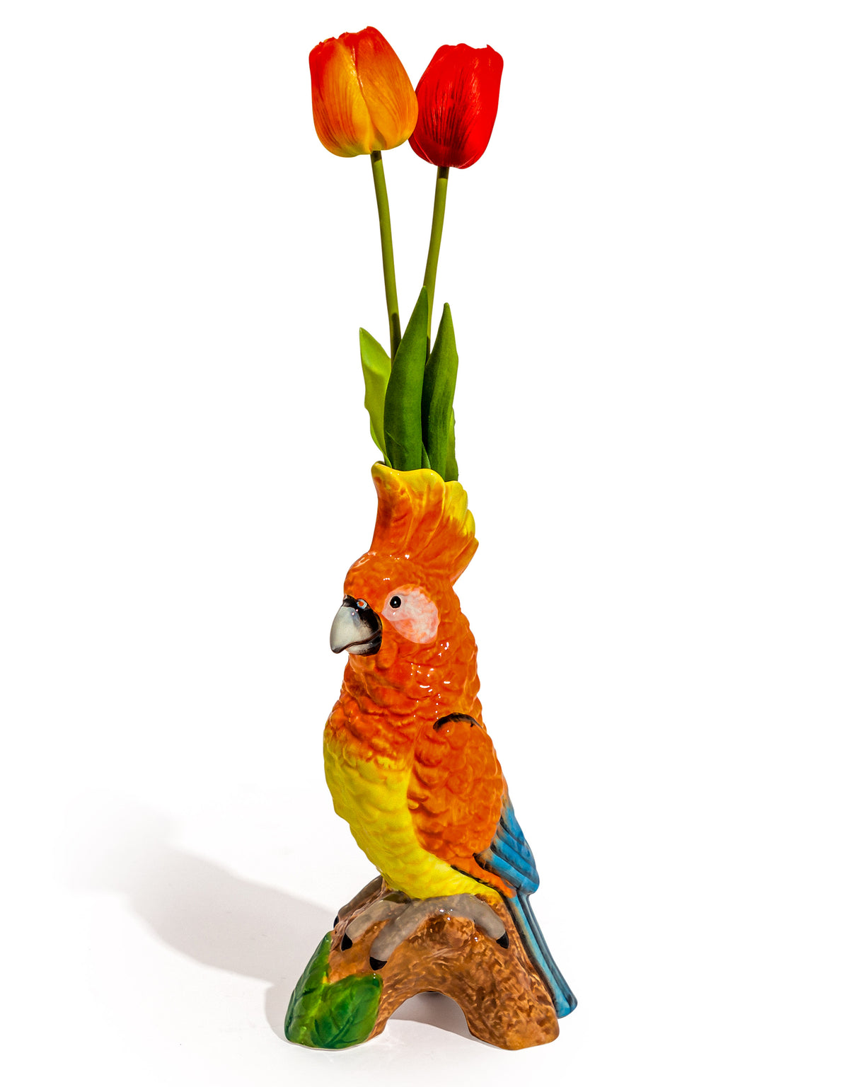 Orange Parrot on Perch Ceramic Vase