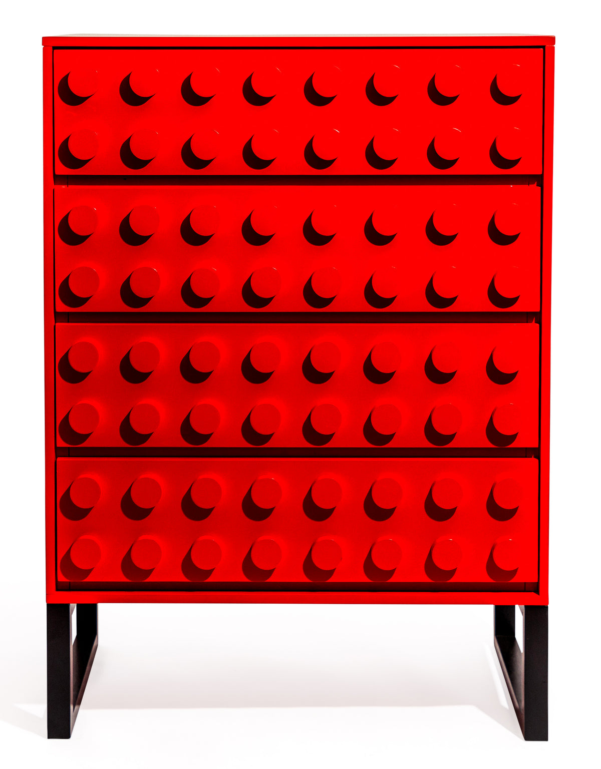 Red "Ogel" Block Solid Wood 4 Drawer Chest