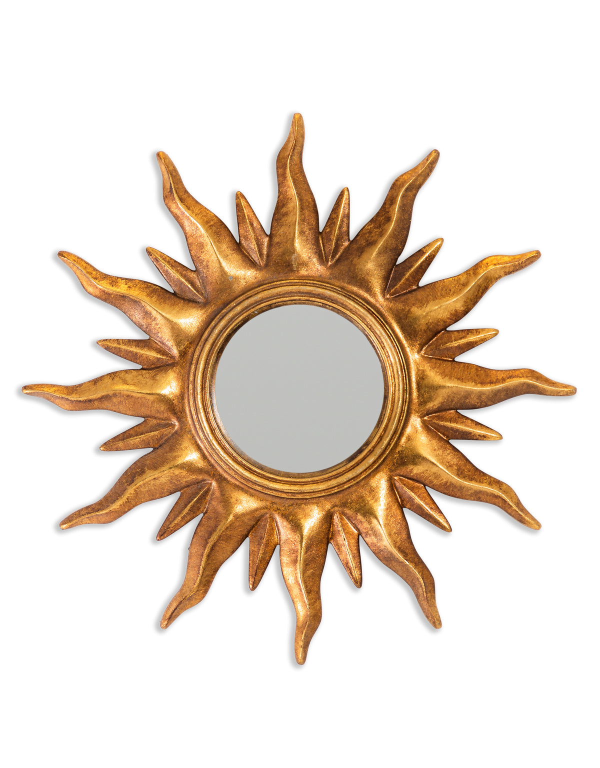 Antique Gold Sunburst Framed Small Convex Mirror