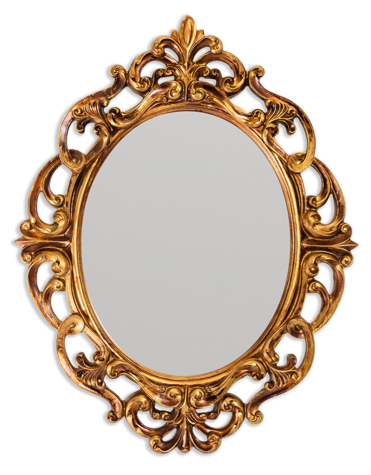 Antique Gold Ornate Baroque Oval Wall Mirror