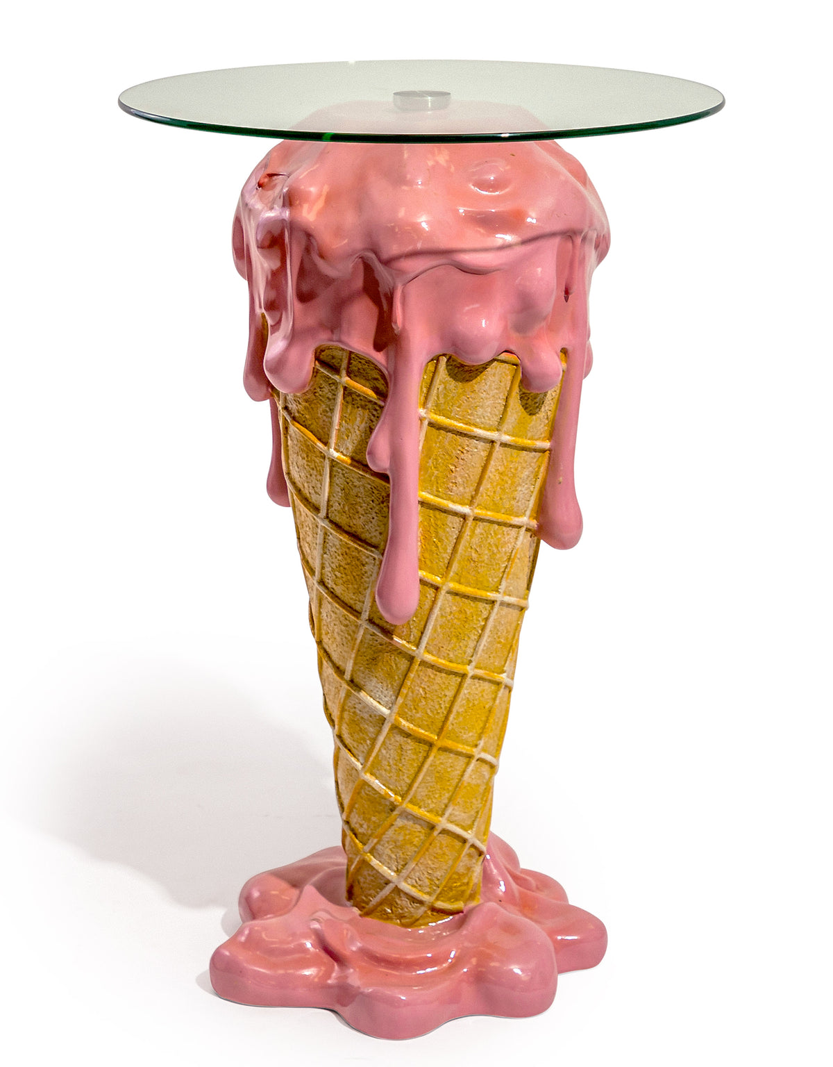 Melting Ice Cream Cone Side Table w/ Glass Top