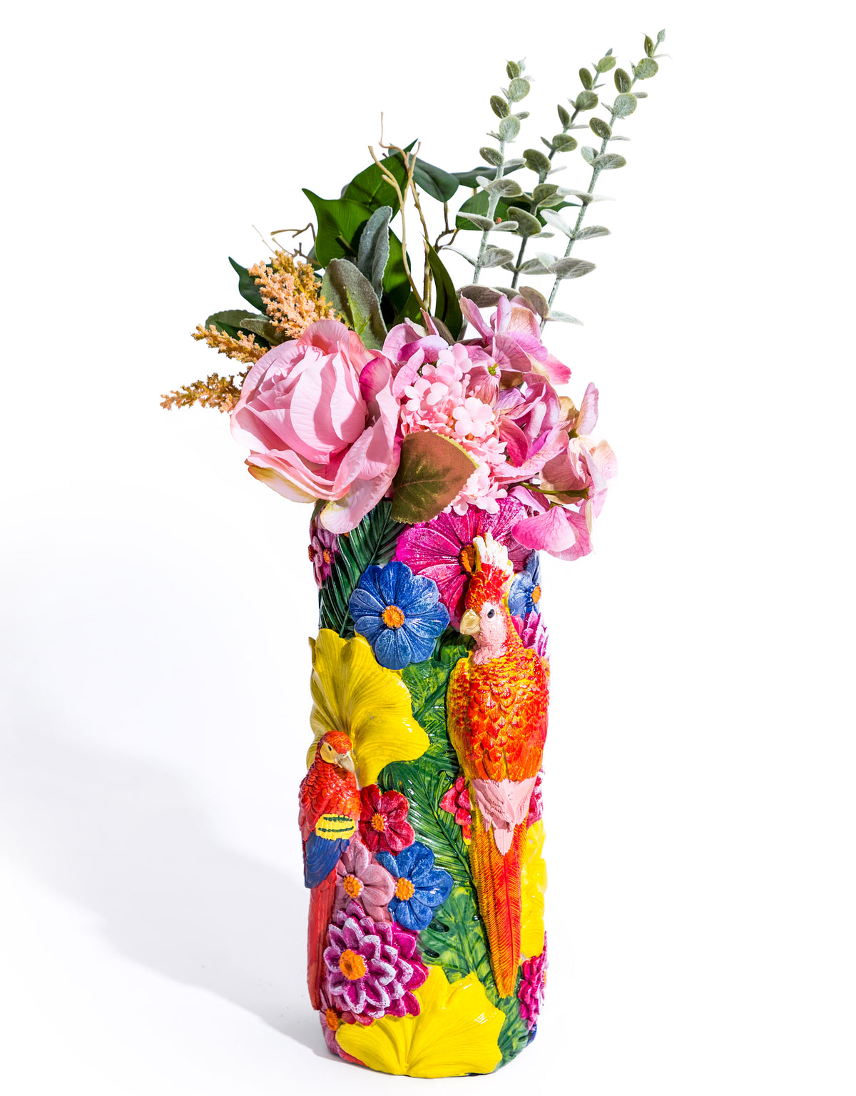 Vibrant Coloured Floral Bird Vase