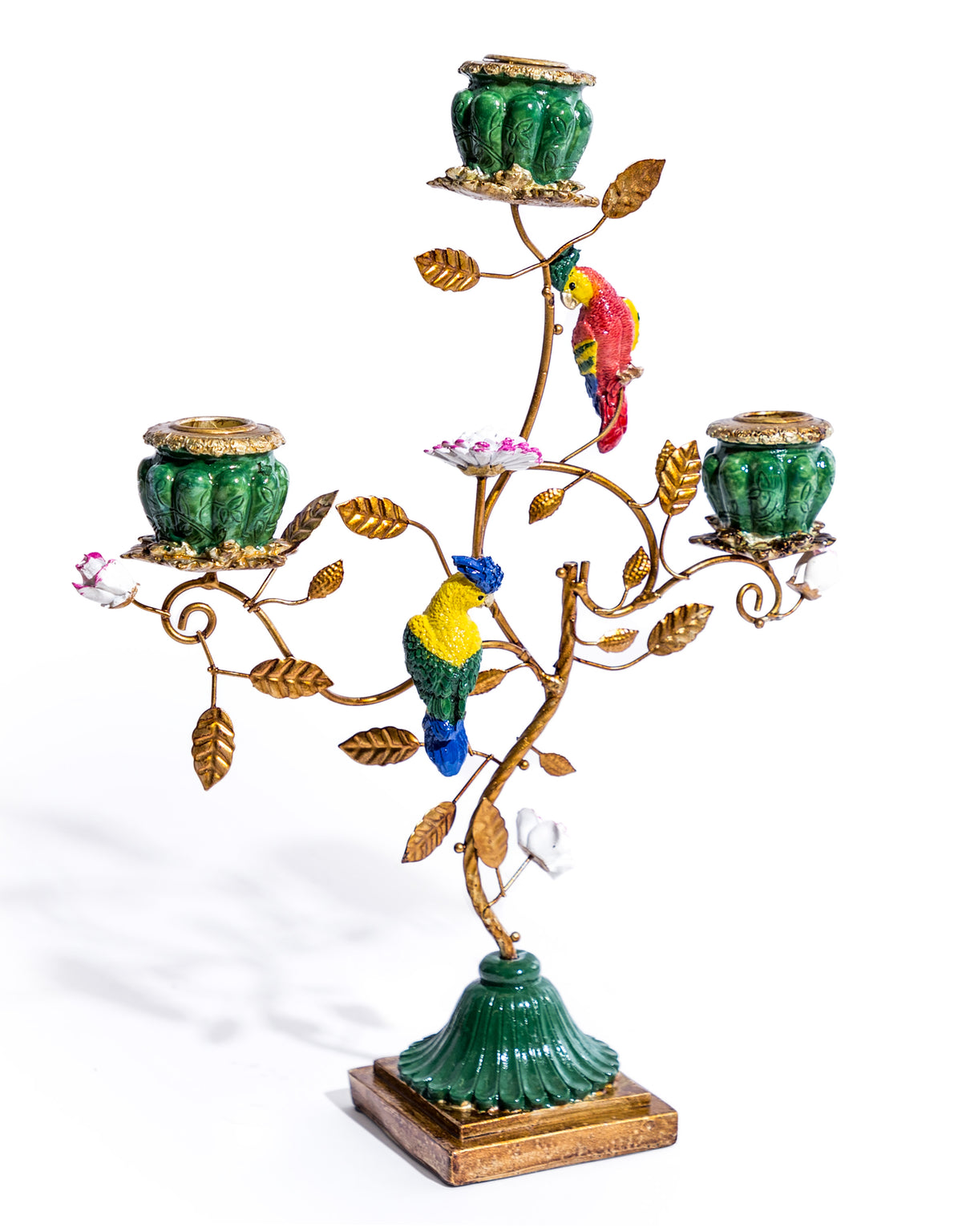 Antiqued Ornate Multi Branch Parrot Candle Holder