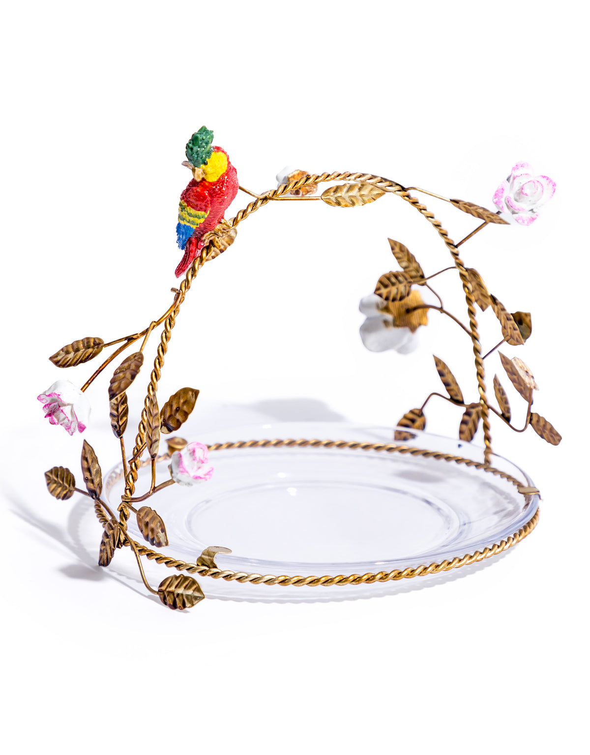 Serving Plate w/ Ornate Antiqued Parrot Branch Handle