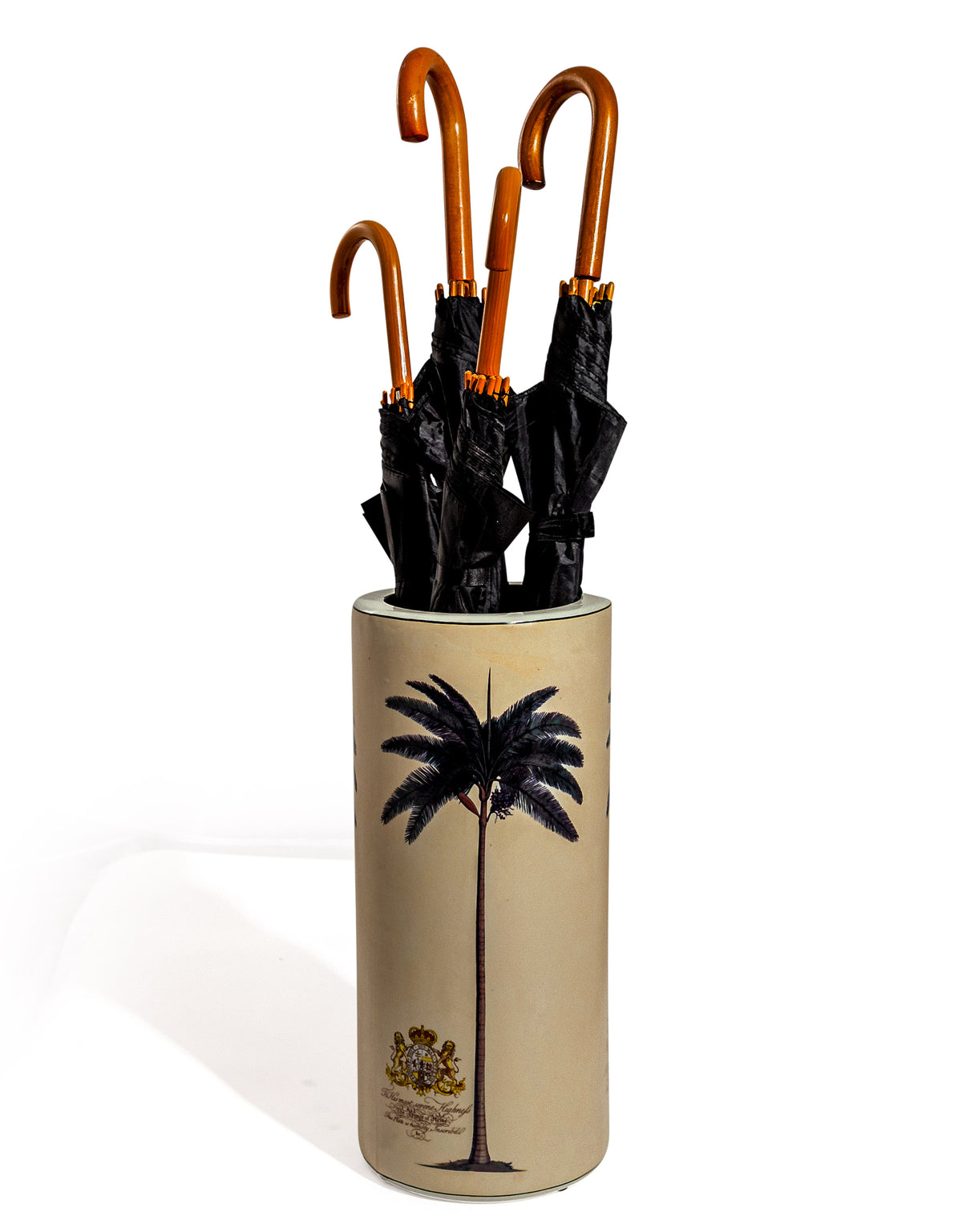 Ceramic Lithograph Palm Tree w/ Royal Seal Umbrella Stand