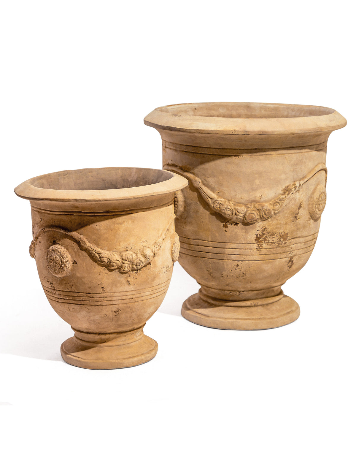 Set of 2 Extra Large Terracotta Garden Planters w/ Ornate Design