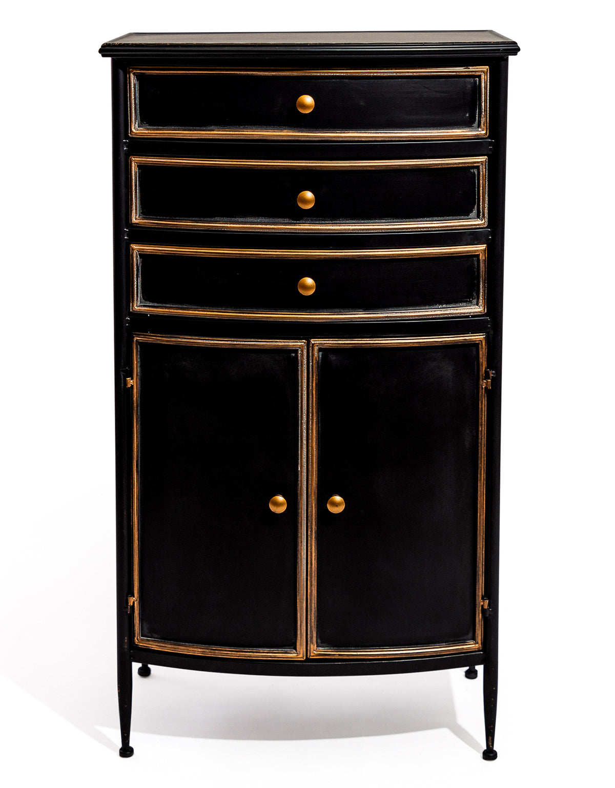 Black and Antique Gold "Orwell" Door & Drawer Side Cabinet