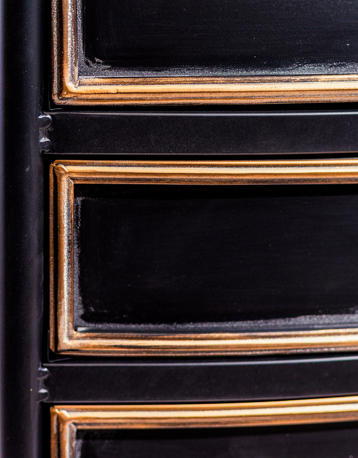 Black and Antique Gold "Orwell" Door & Drawer Side Cabinet