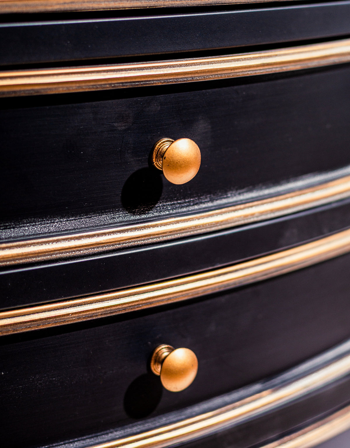 Black and Antique Gold "Orwell" Door & Drawer Side Cabinet