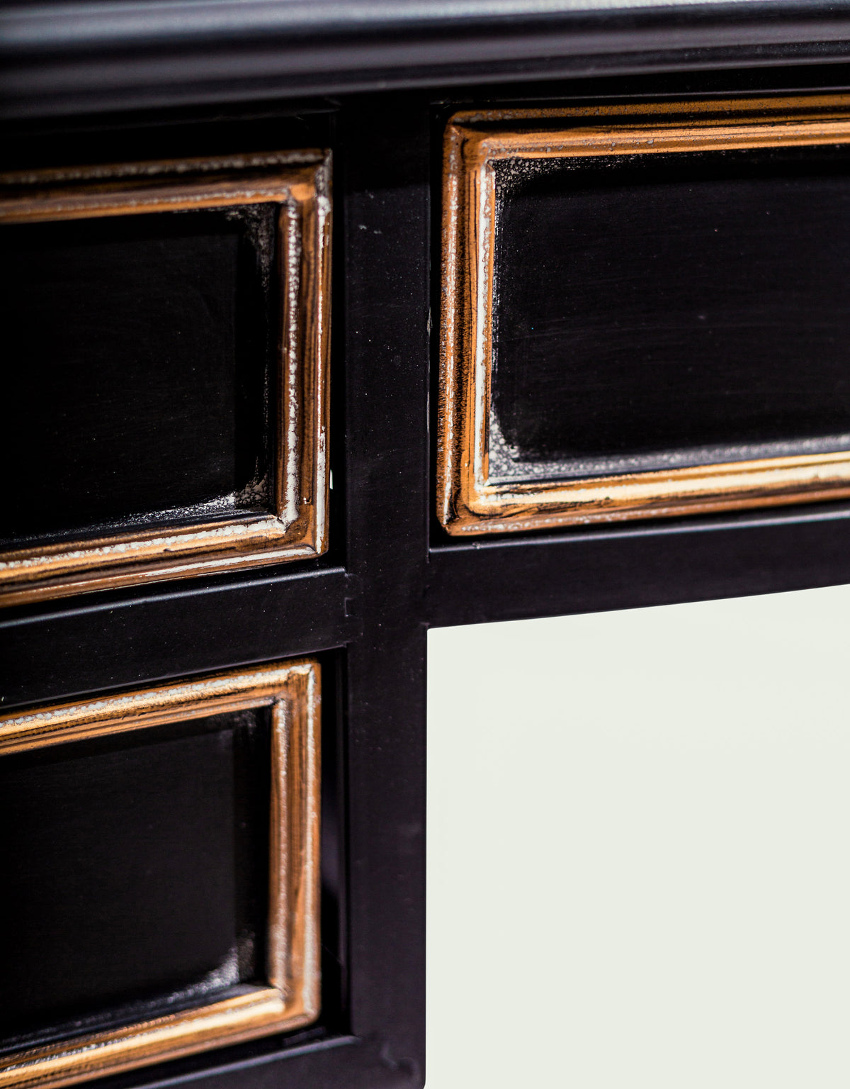 Antiqued Black Desk/Console with Metal Drawers