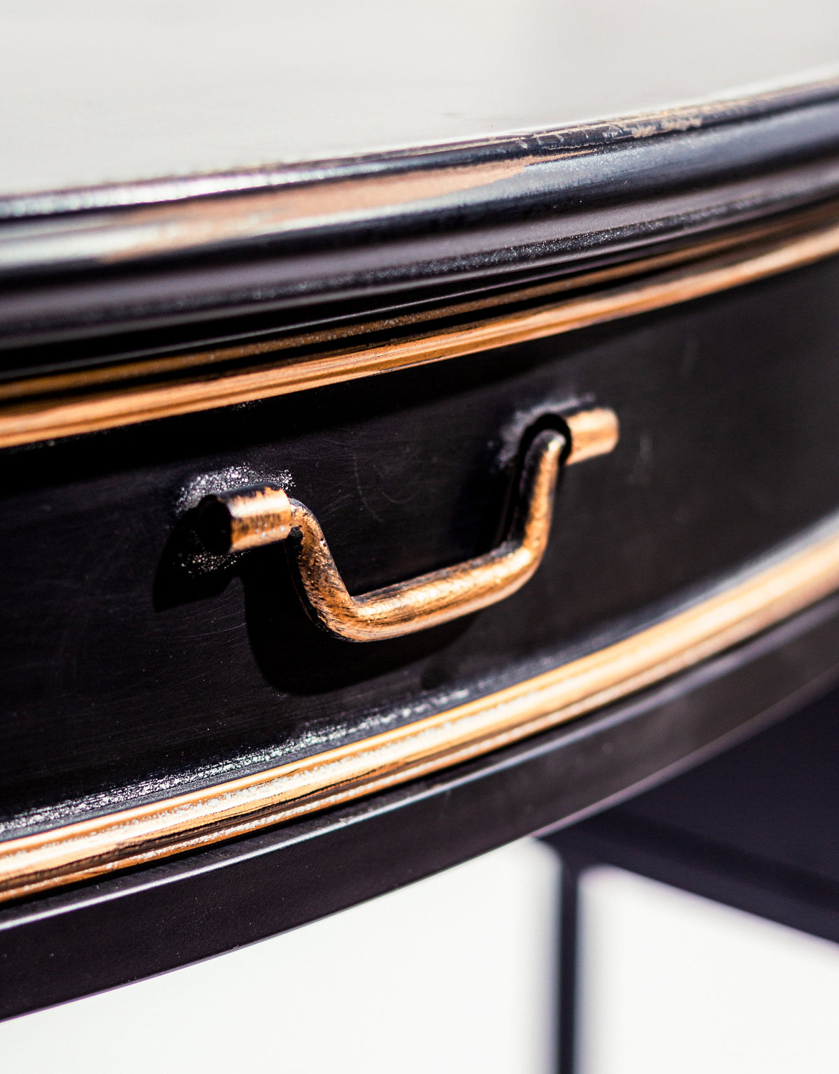 Antiqued Black Desk/Console with Metal Drawers