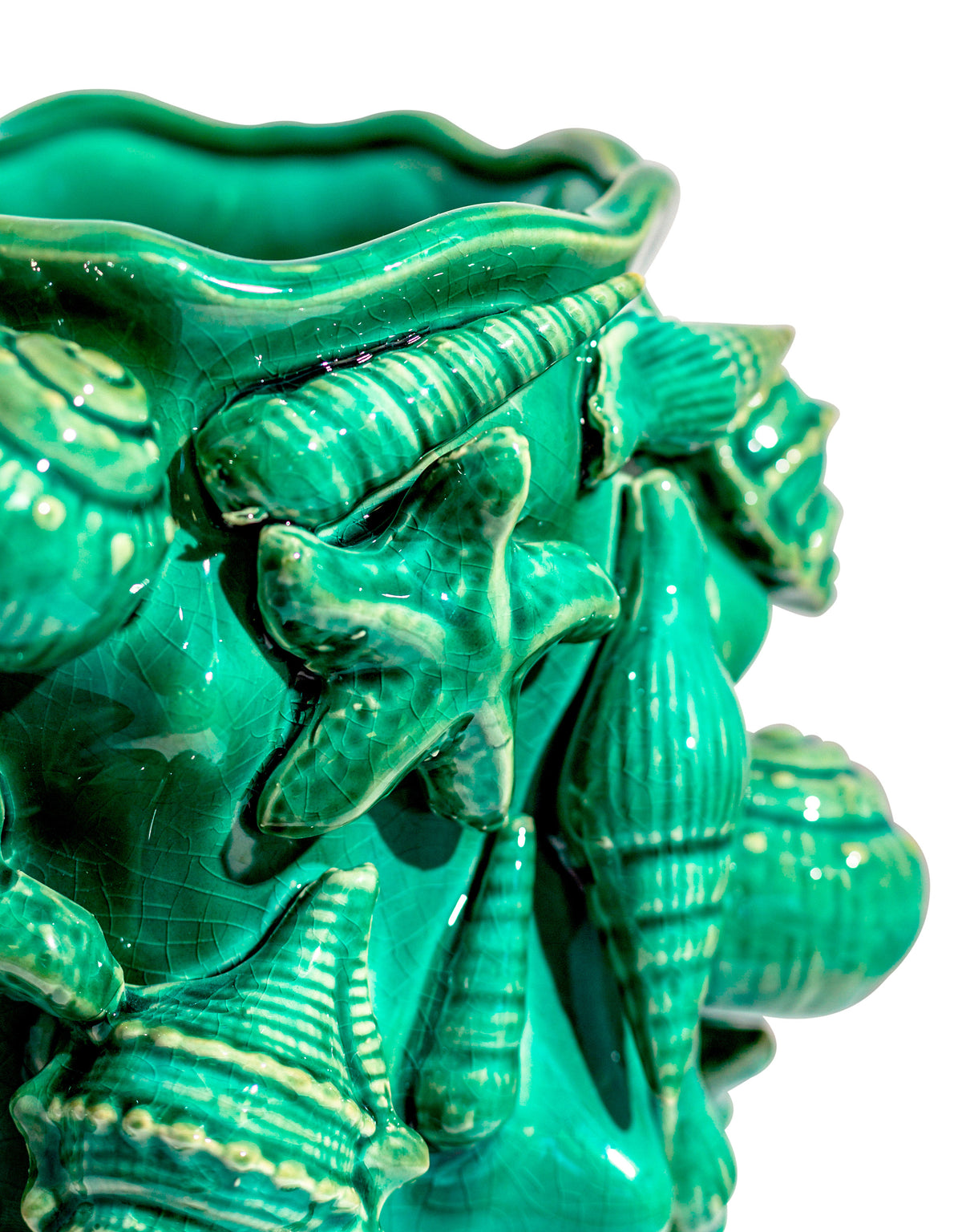 Crackle Aqua Turquoise Sea Shell Large Ceramic Vase