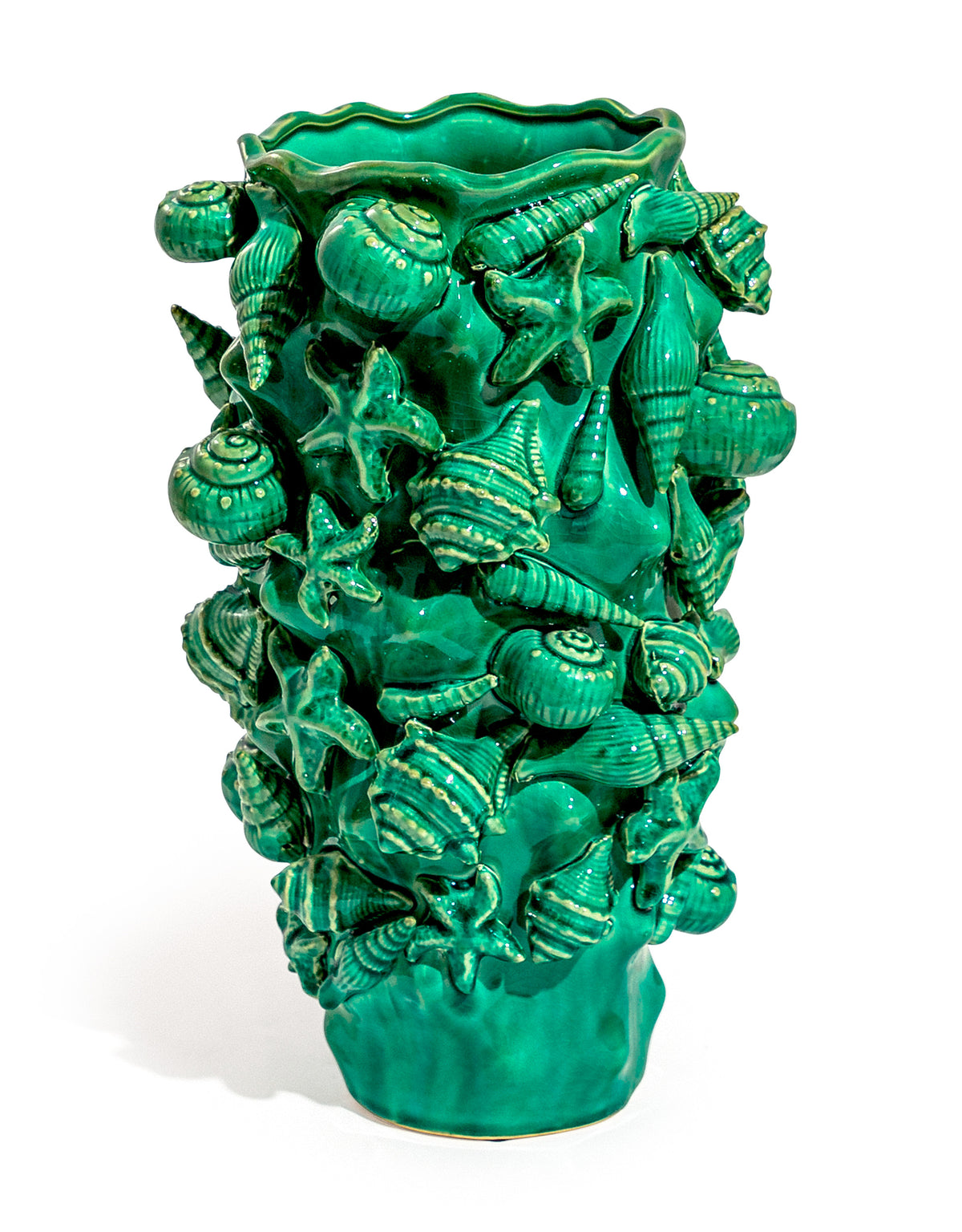 Crackle Aqua Turquoise Sea Shell Large Ceramic Vase