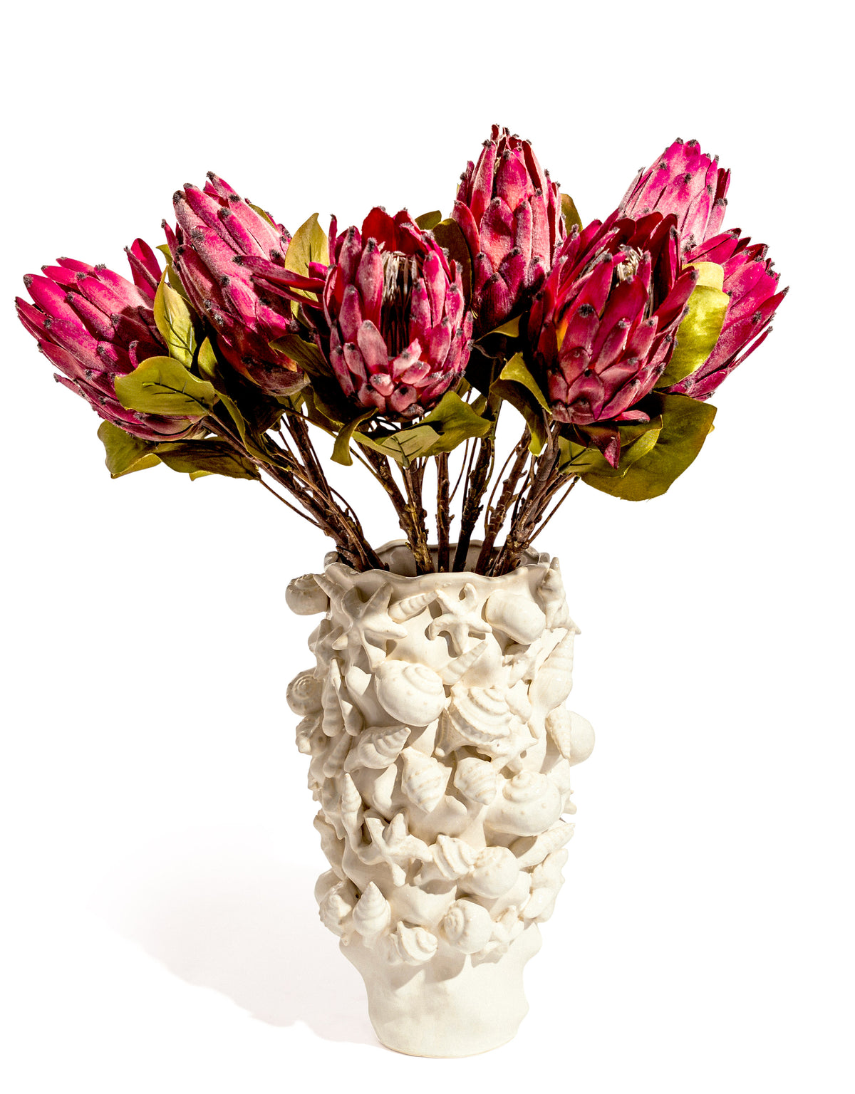 Sand-White Sea Shell Large Ceramic Vase