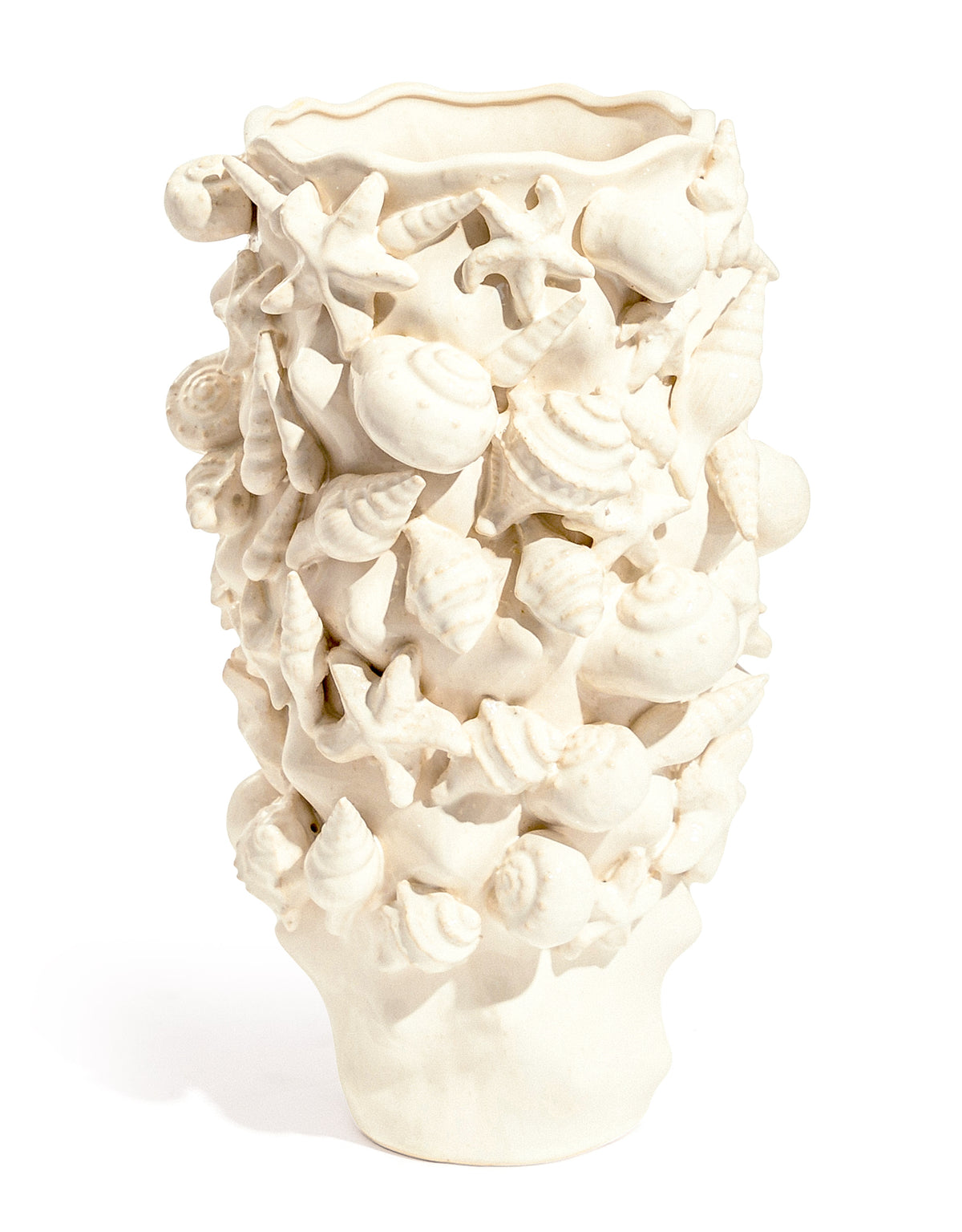 Sand-White Sea Shell Large Ceramic Vase