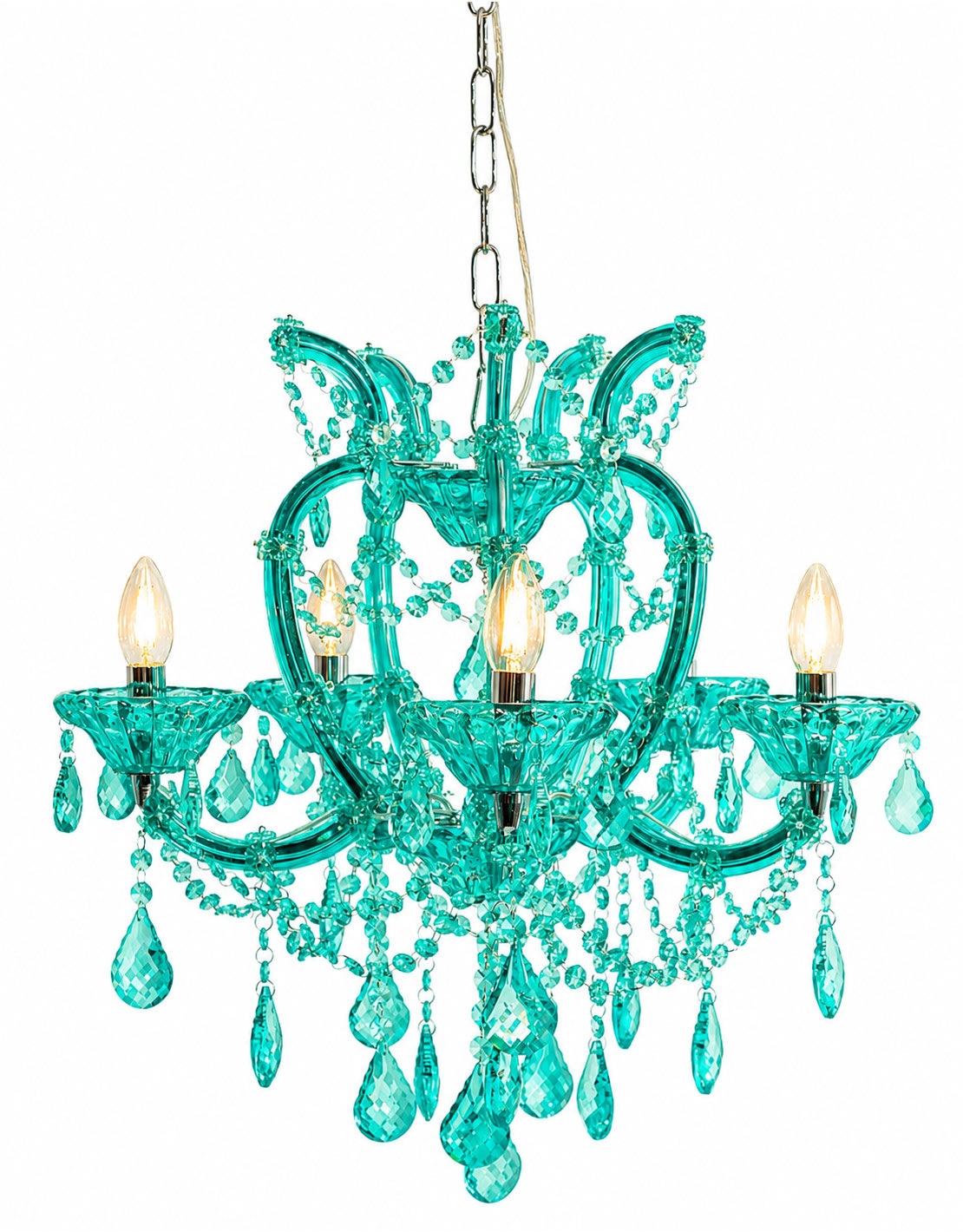 Aqua Blue 5 Branch Murano Chandelier