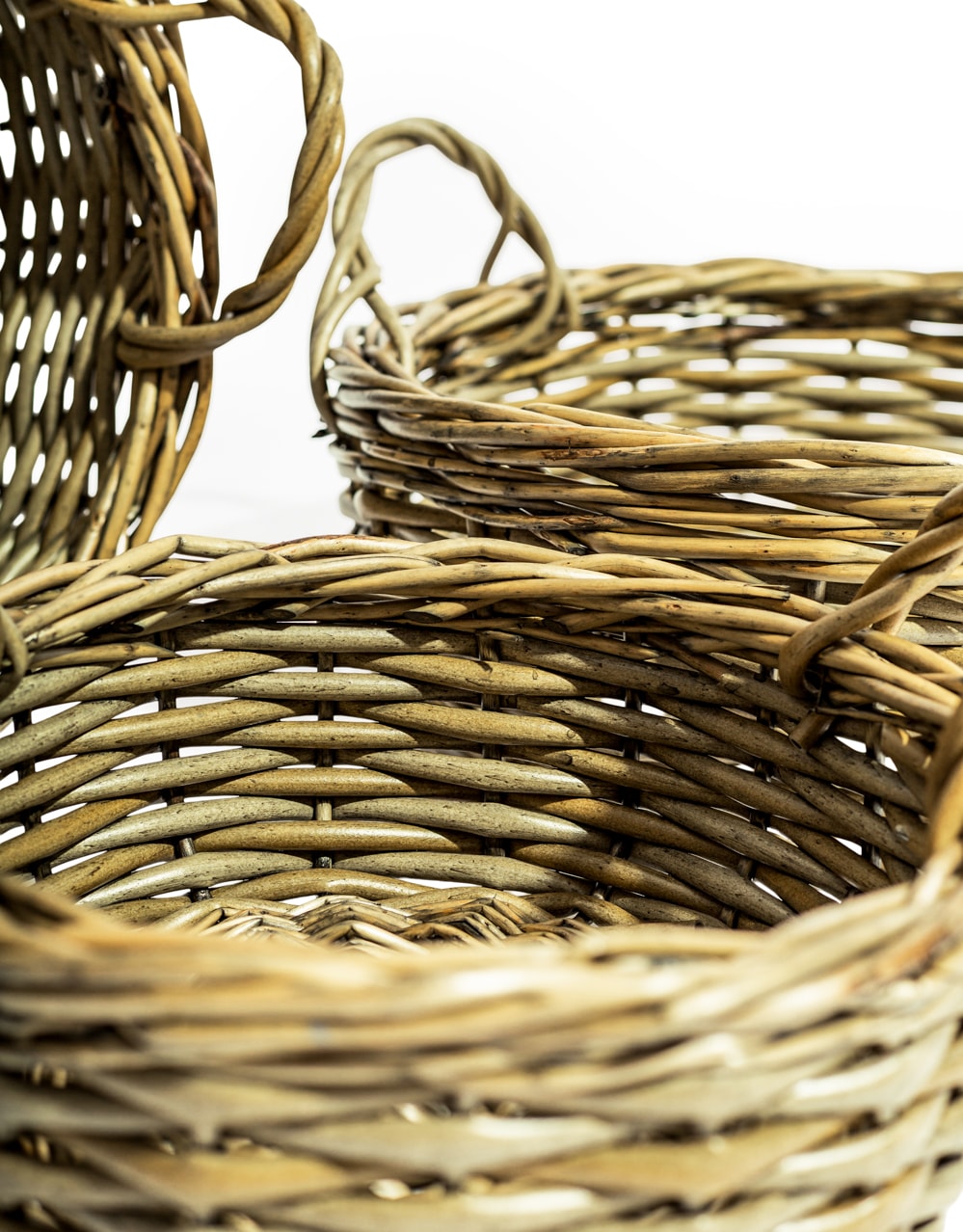 Set of 3 Rustic Woven Round Storage Baskets