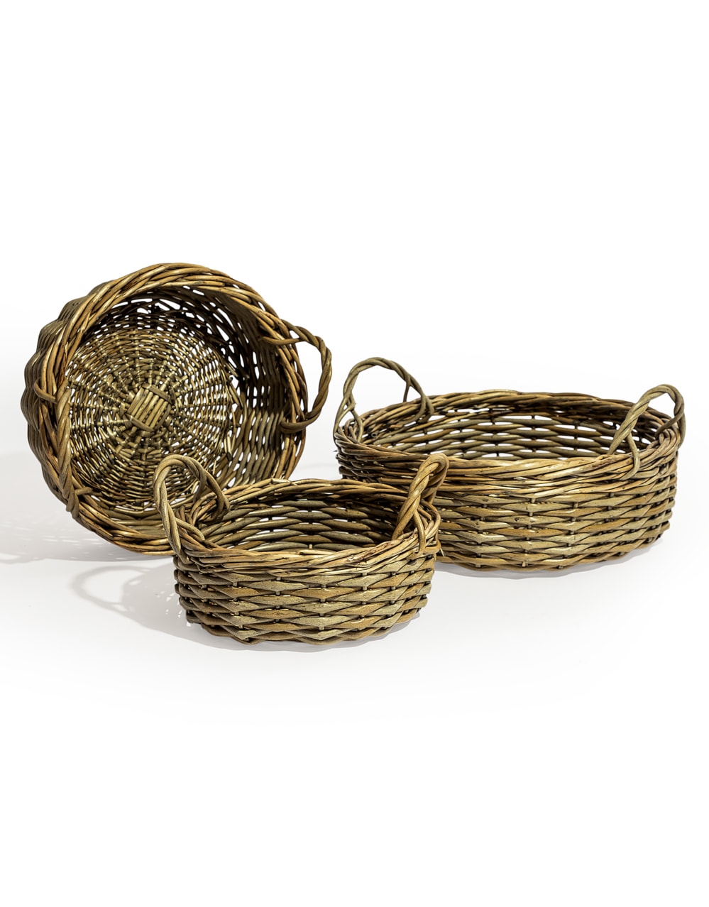 Set of 3 Rustic Woven Round Storage Baskets