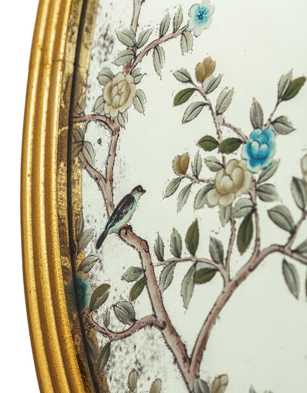 Large Oval Gold-Framed Botanical Glass Wall Mirror