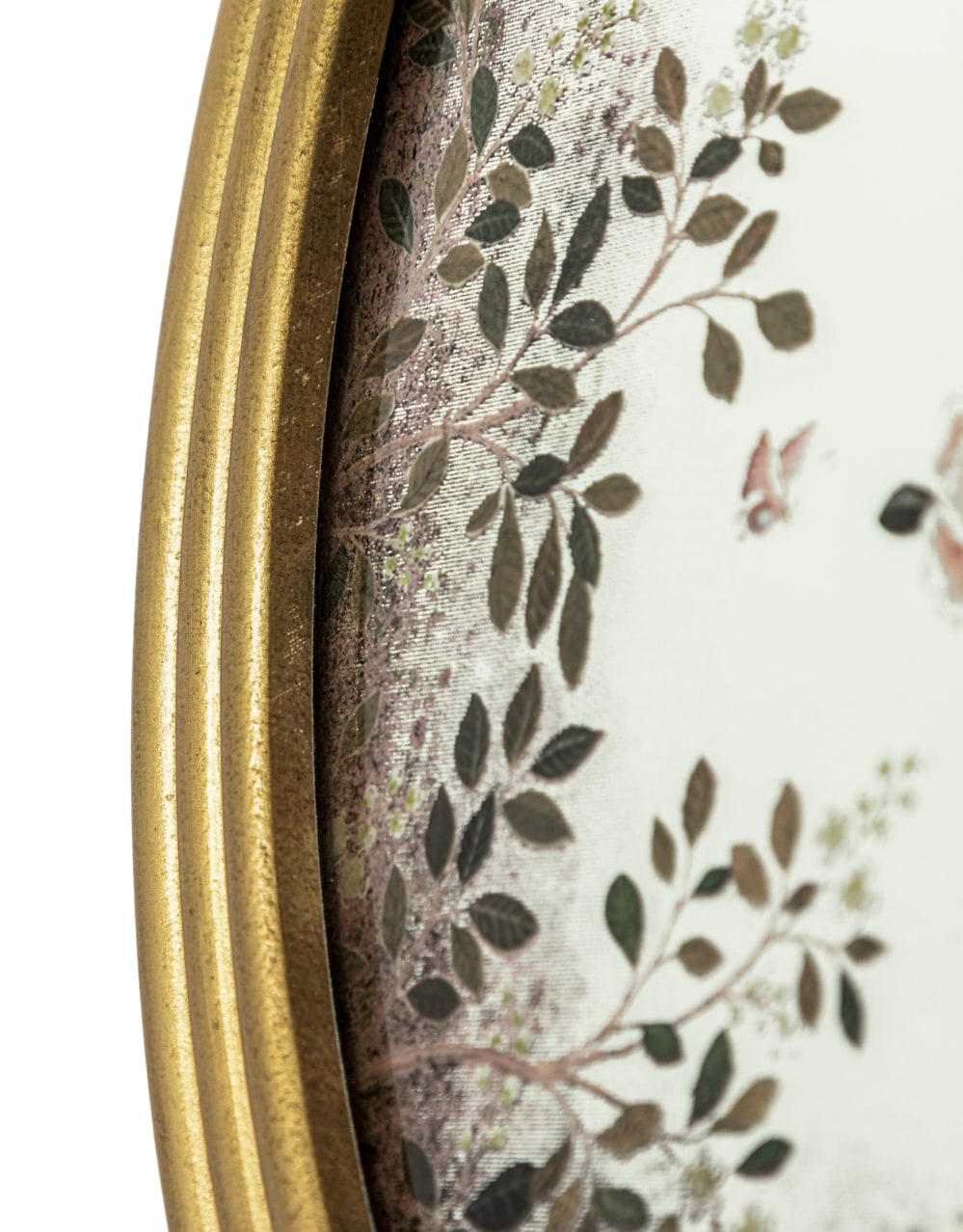 Round Gold-Framed Botanical Glass Wall Mirror