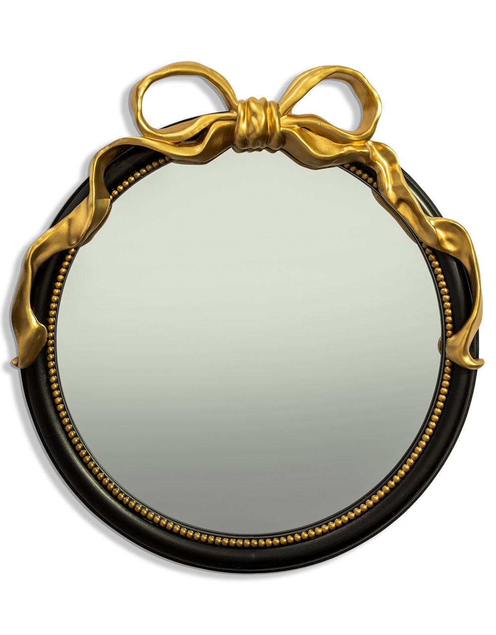 Black with Gold Bow Round Wall Mirror