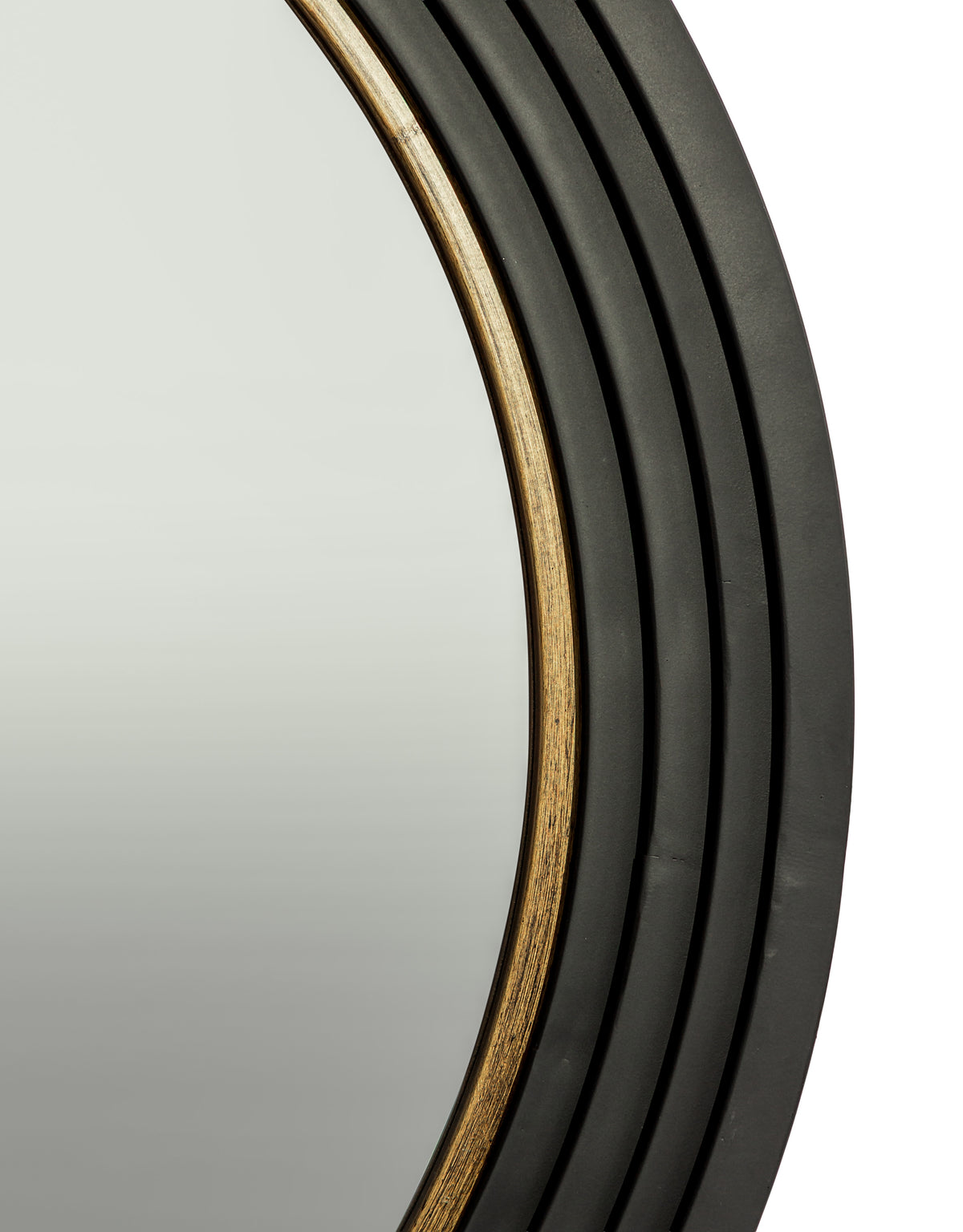 Large Savoy Black & Gold Metal Step-Framed Round Wall Mirror