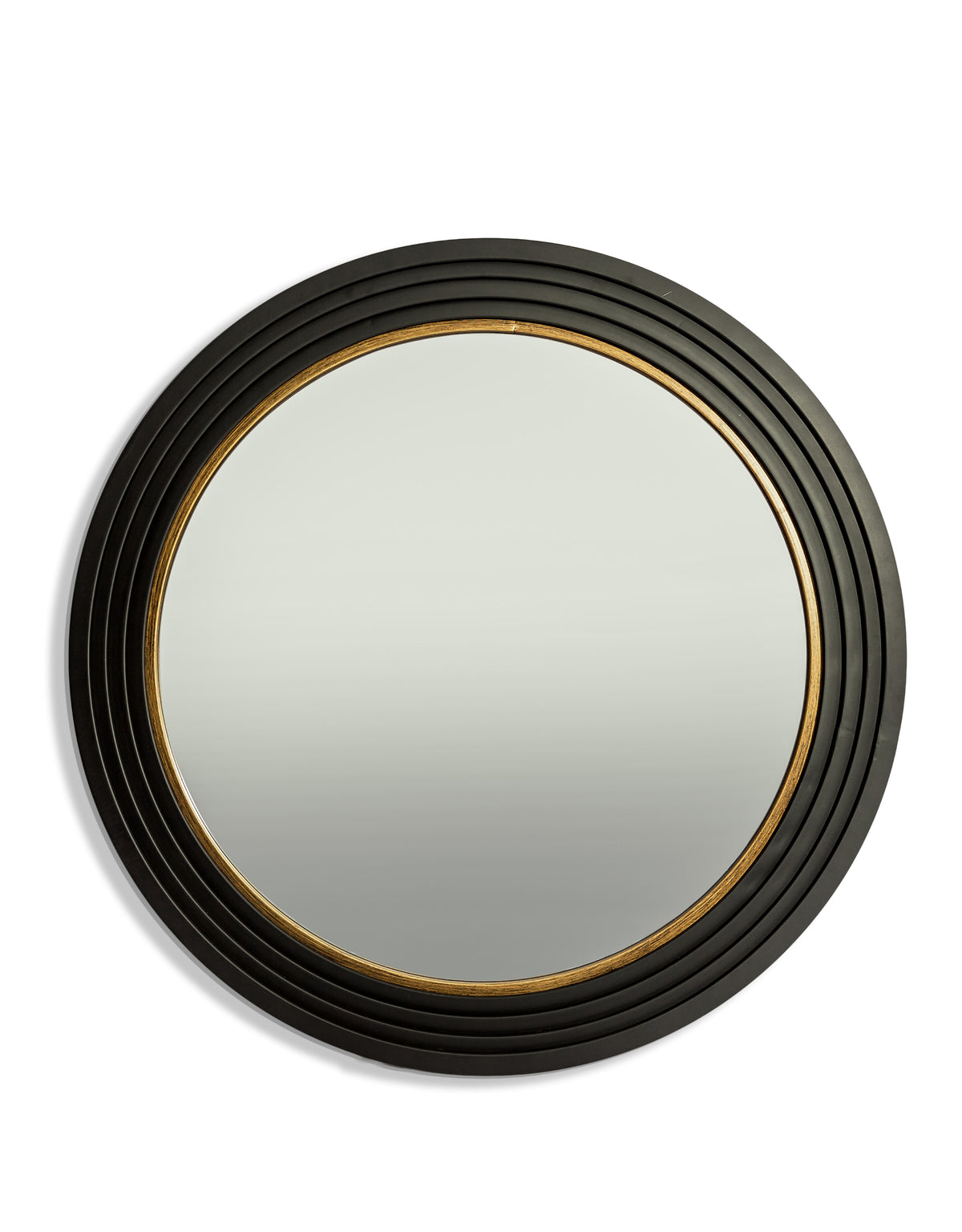 Large Savoy Black & Gold Metal Step-Framed Round Wall Mirror