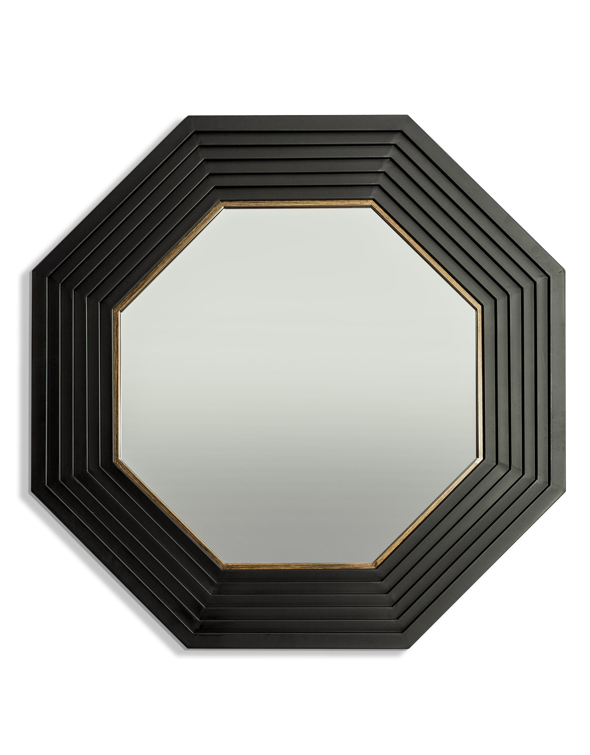 Large Savoy Black & Gold Metal Step-Framed Octagonal Wall Mirror