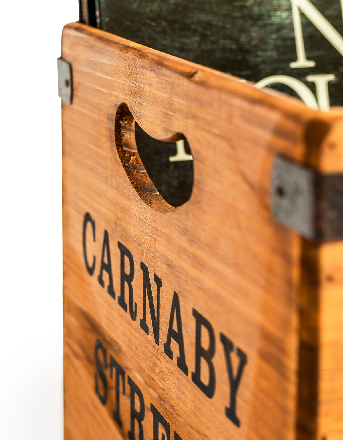 Set of 2 Antiqued Wooden "Carnaby Street" LP Record Storage Boxes