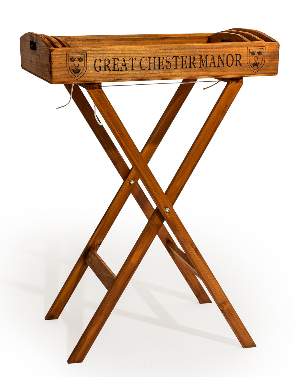 Set of 3 Antique Wooden "Great Chester Manor" Trays on Stand