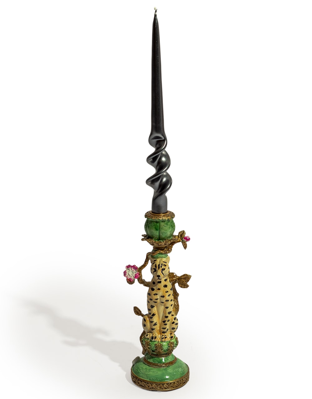 Antiqued Ornate Leopard Candle Holder