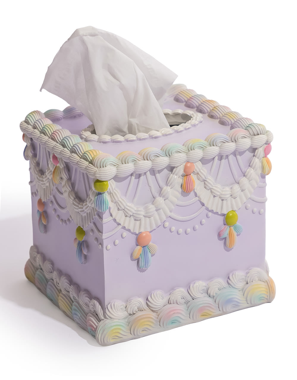 Decorative Piped Iced Cake Tissue Box Holder