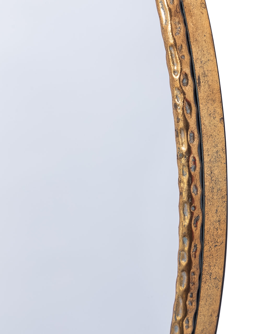 Large Round Gold Hammered Metal Wall Mirror w/ Bow