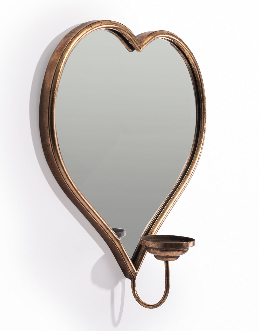 Gold Metal Heart Wall Mirror w/ Candle Holder