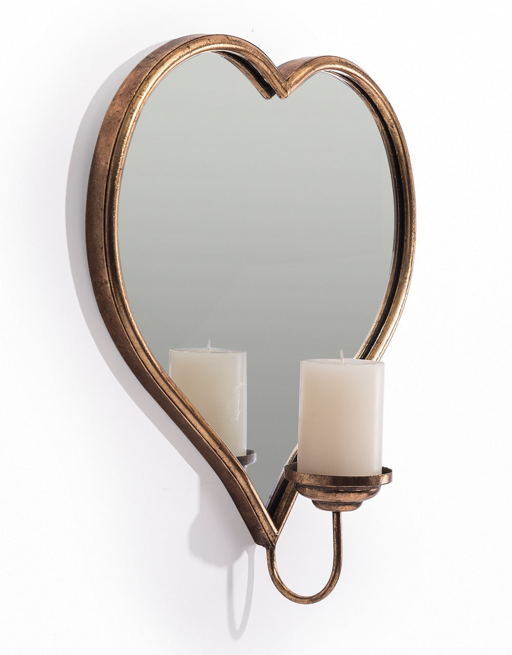 Gold Metal Heart Wall Mirror w/ Candle Holder