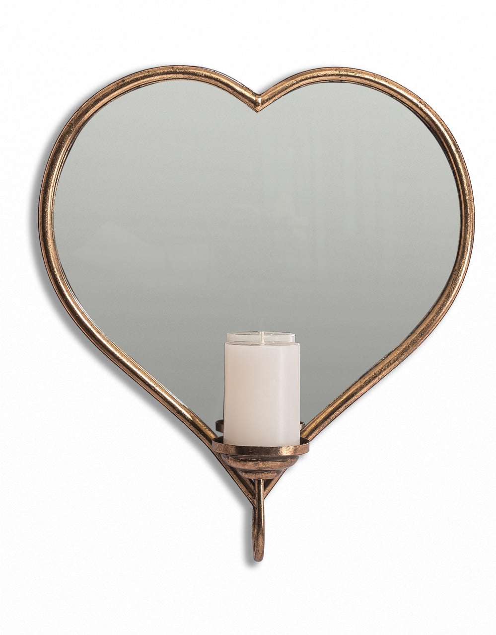Gold Metal Heart Wall Mirror w/ Candle Holder