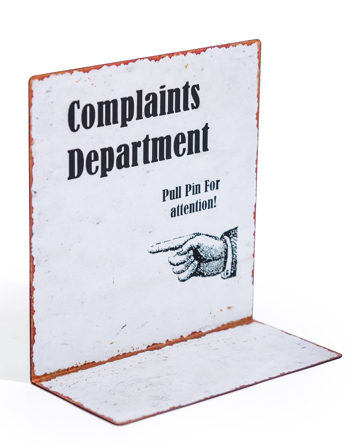 Grenade with "Complaints Department" Antiqued Metal Table Sign