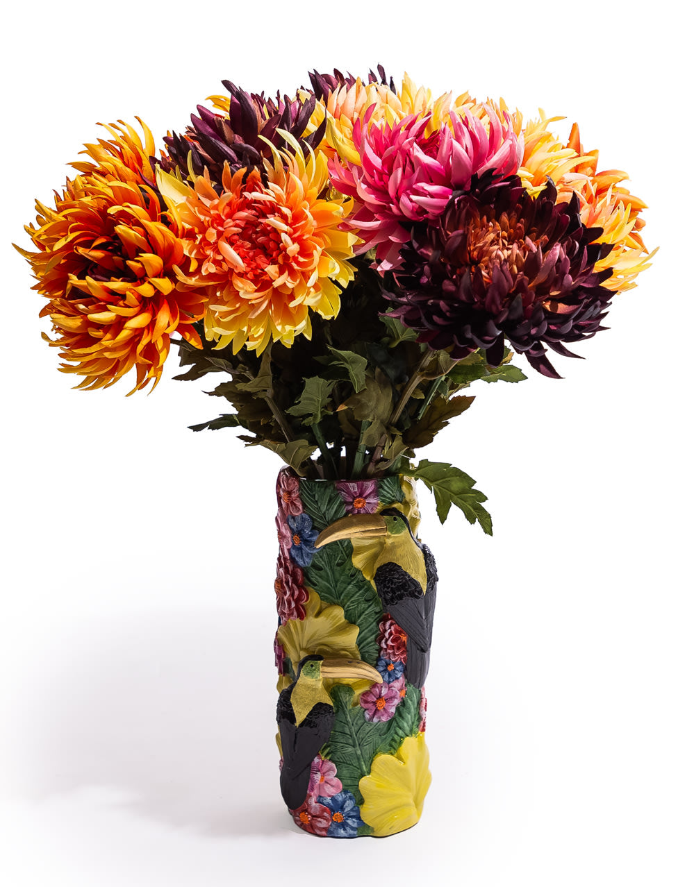 Vibrant Coloured Floral Toucan Bird Vase