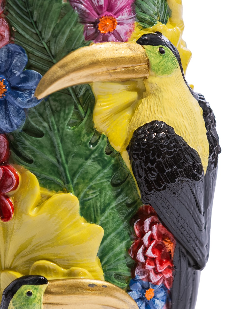 Vibrant Coloured Floral Toucan Bird Vase