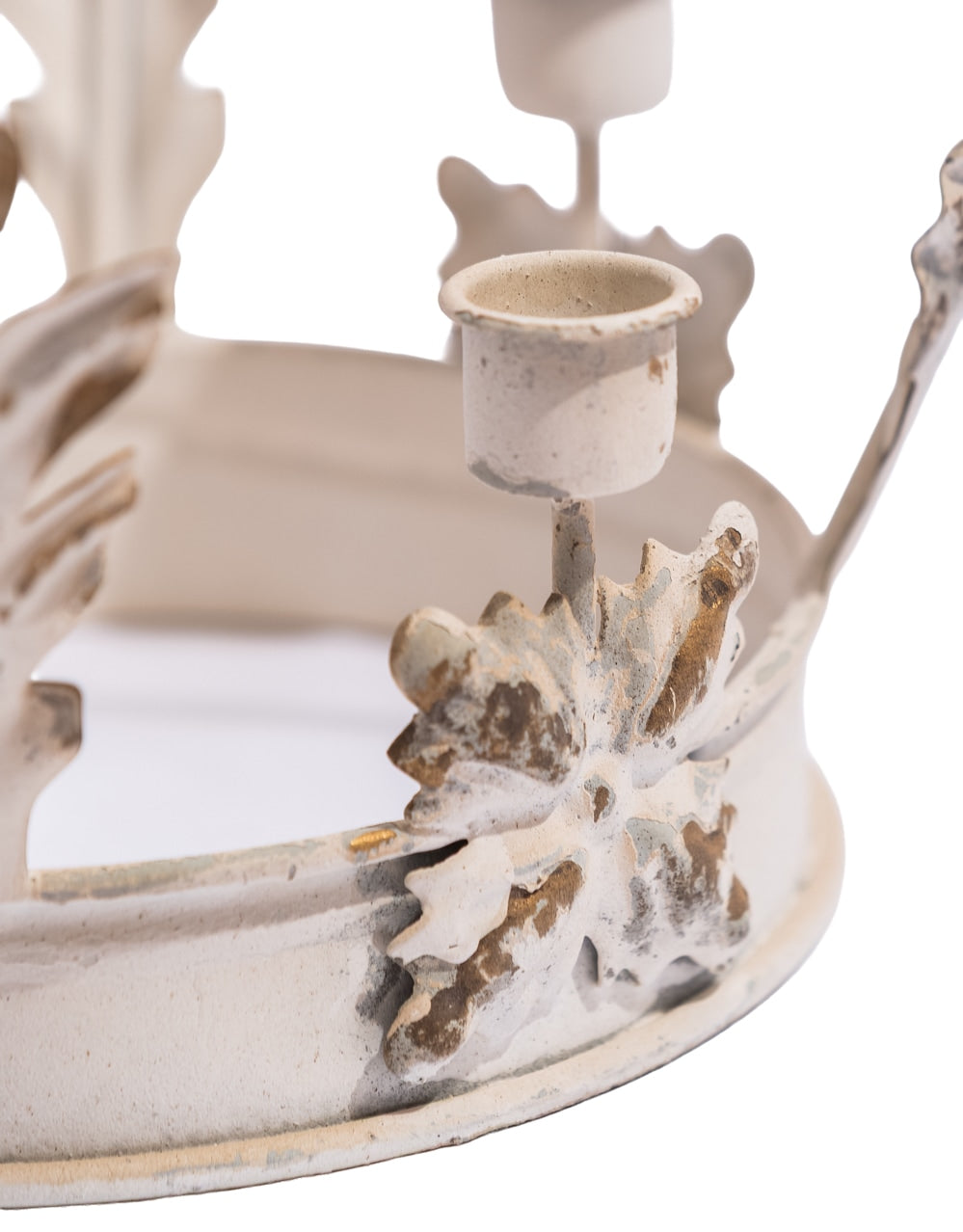 Antique White Metal Crown Candle Holder