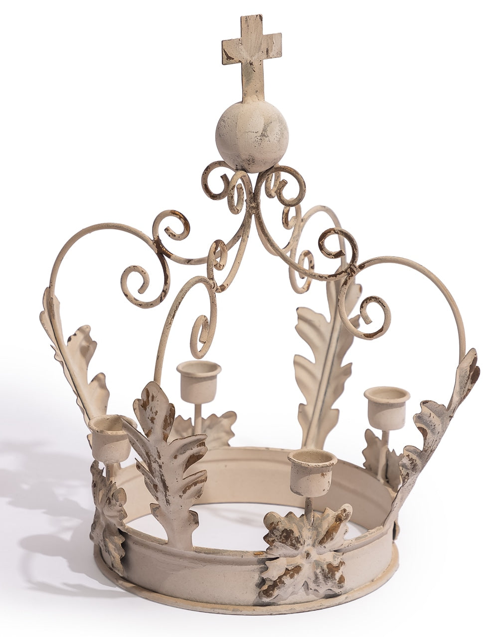 Antique White Metal Crown Candle Holder