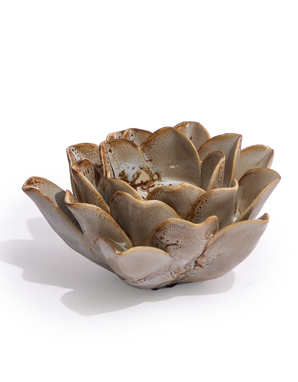 Mottled Burnt Cream Floral Ceramic Tealight Holder