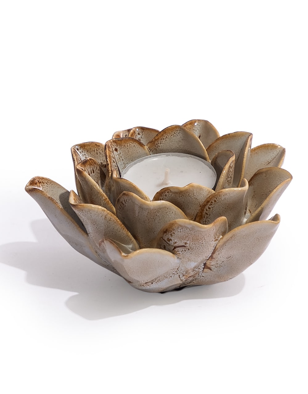 Mottled Burnt Cream Floral Ceramic Tealight Holder