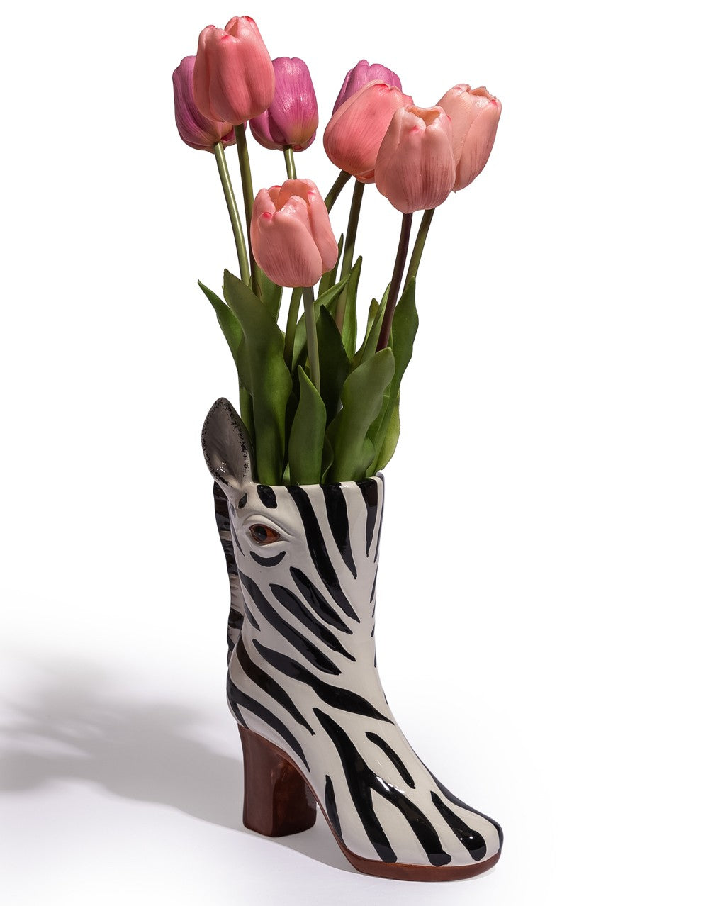 Medium Zebra Head Heeled-Boot Ceramic Vase